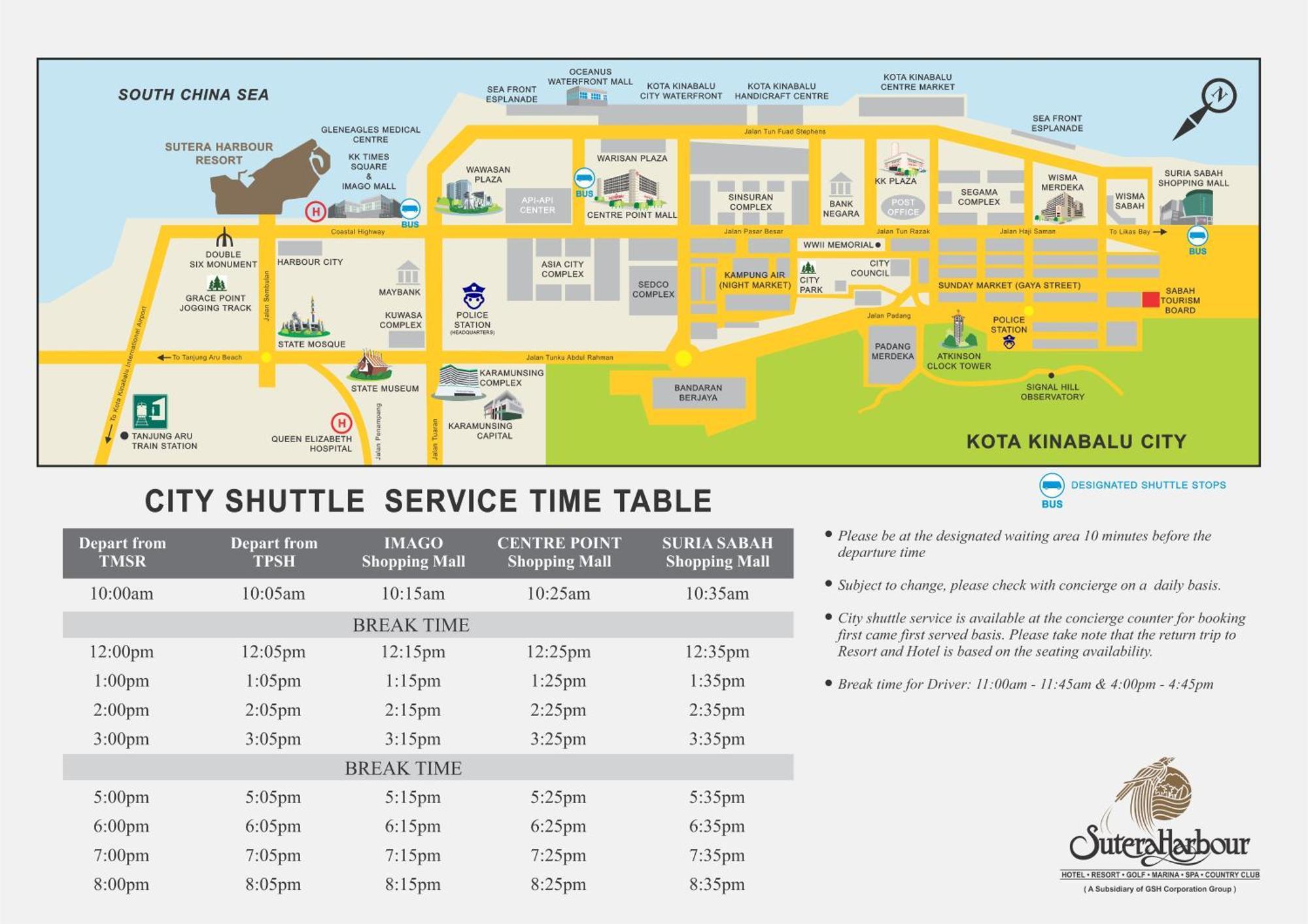 The Pacific Sutera Hotel Кота Кинабалу Екстериор снимка City Shuttle Service Timetable